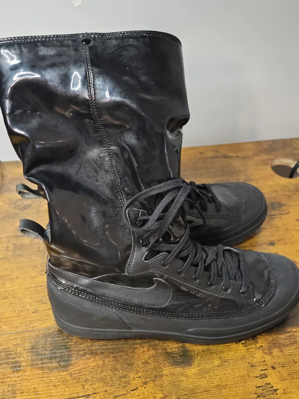 Nike Storm Warrior Hi Waterproof Rain Boots - Black Patent - Size 10